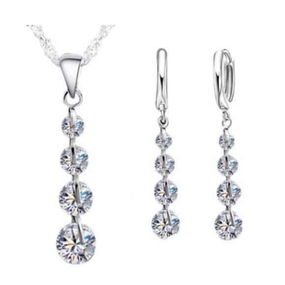Jewelry - 💎 Drop 925 Sterling Silver Earrings And Necklace Set Bundle Tear Drop